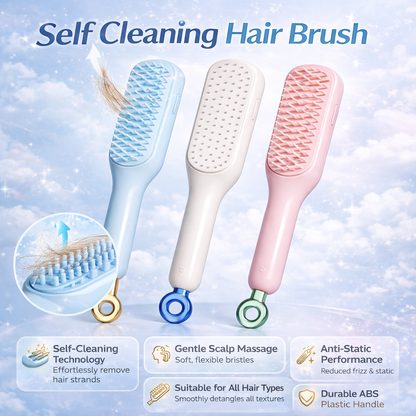 Self-Cleaning Hair Brush for Smooth, Tangle-Free & Frizz-Free Hair